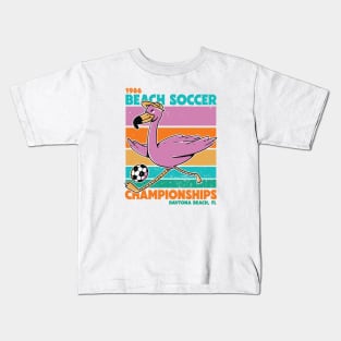 Retro Flamingo Beach Soccer Championships Retro Sunset Beach Kids T-Shirt